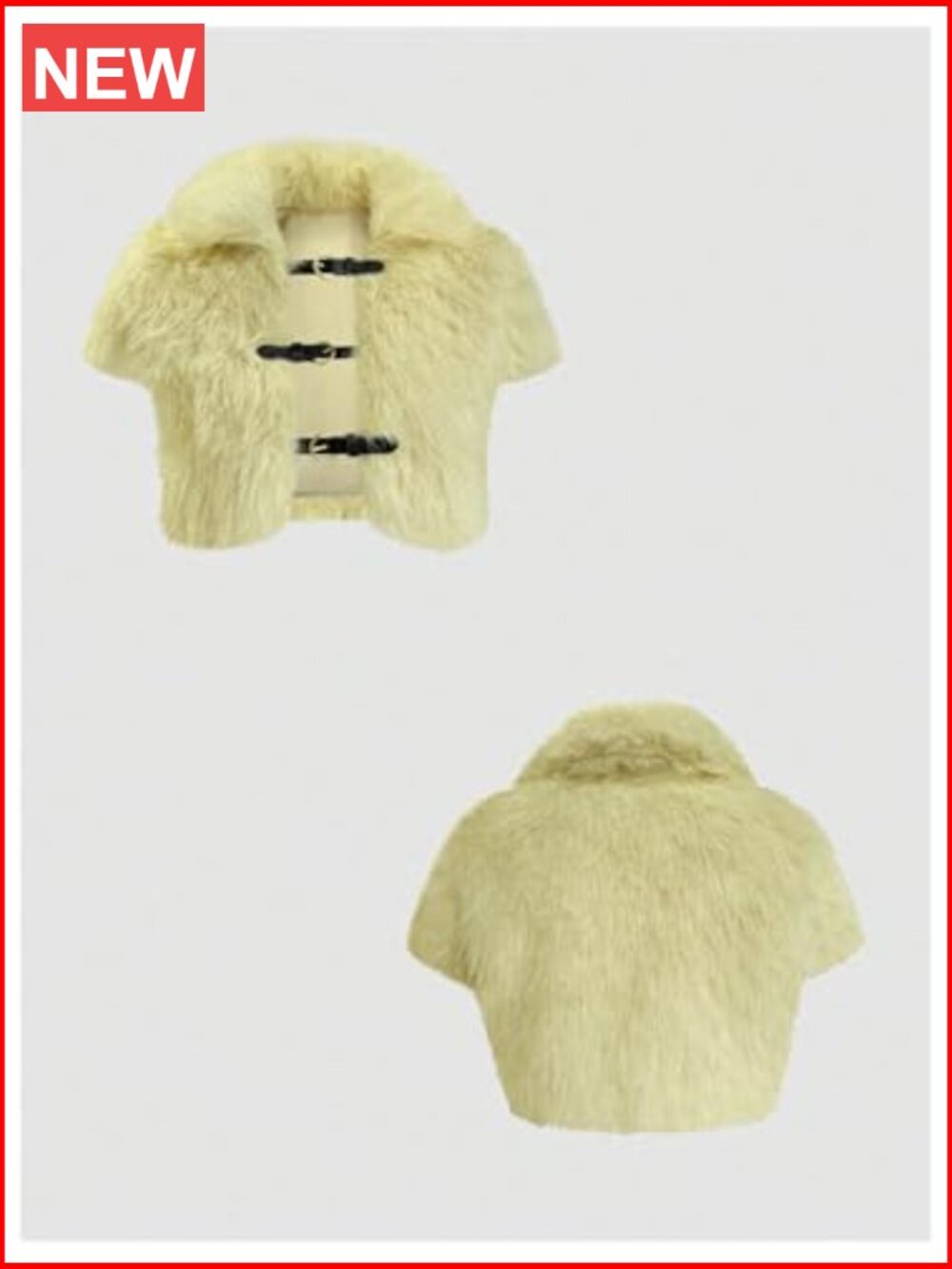 Faux Fur Super Crop Top Buckle Short Sleeve Collared Y2K Jacket Going Out Top - Picture 3 of 5